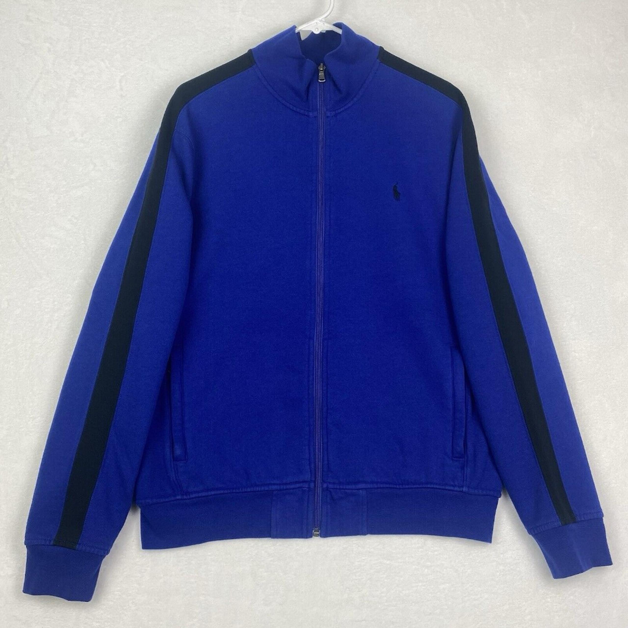 Polo Ralph Lauren Zip Up Sweater Track Jacket Mens Large Blue Pony Logo Fleece