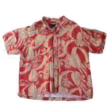 Royal Robbins Hawaiian Aloha XL Shirt Bamboo Bird Of Paradise Taro Leaves Red