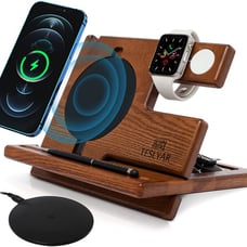 Apple Iphone Apple watch airpods Charging station Wood Walnut New