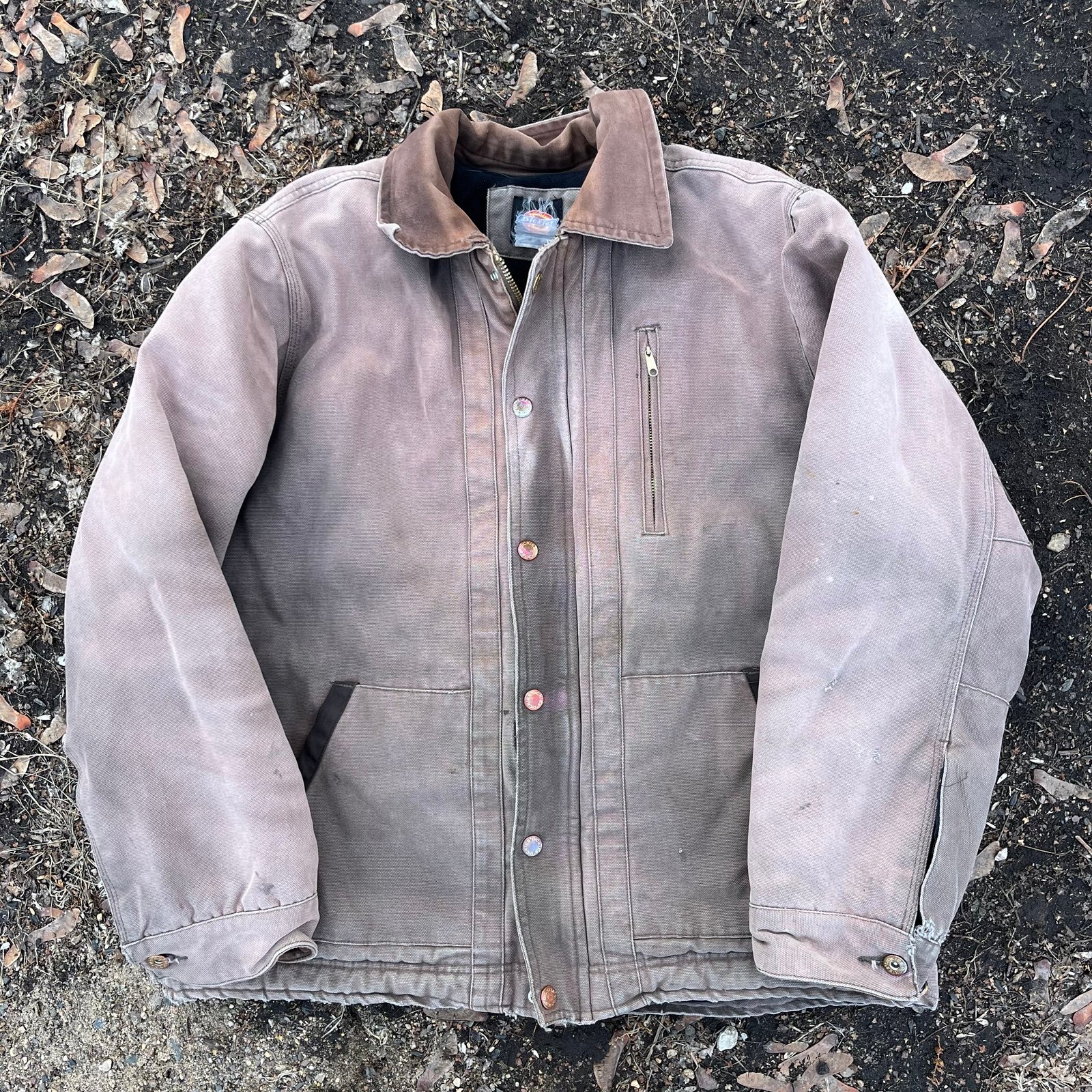 Distressed sunfaded zip canvas jacket large