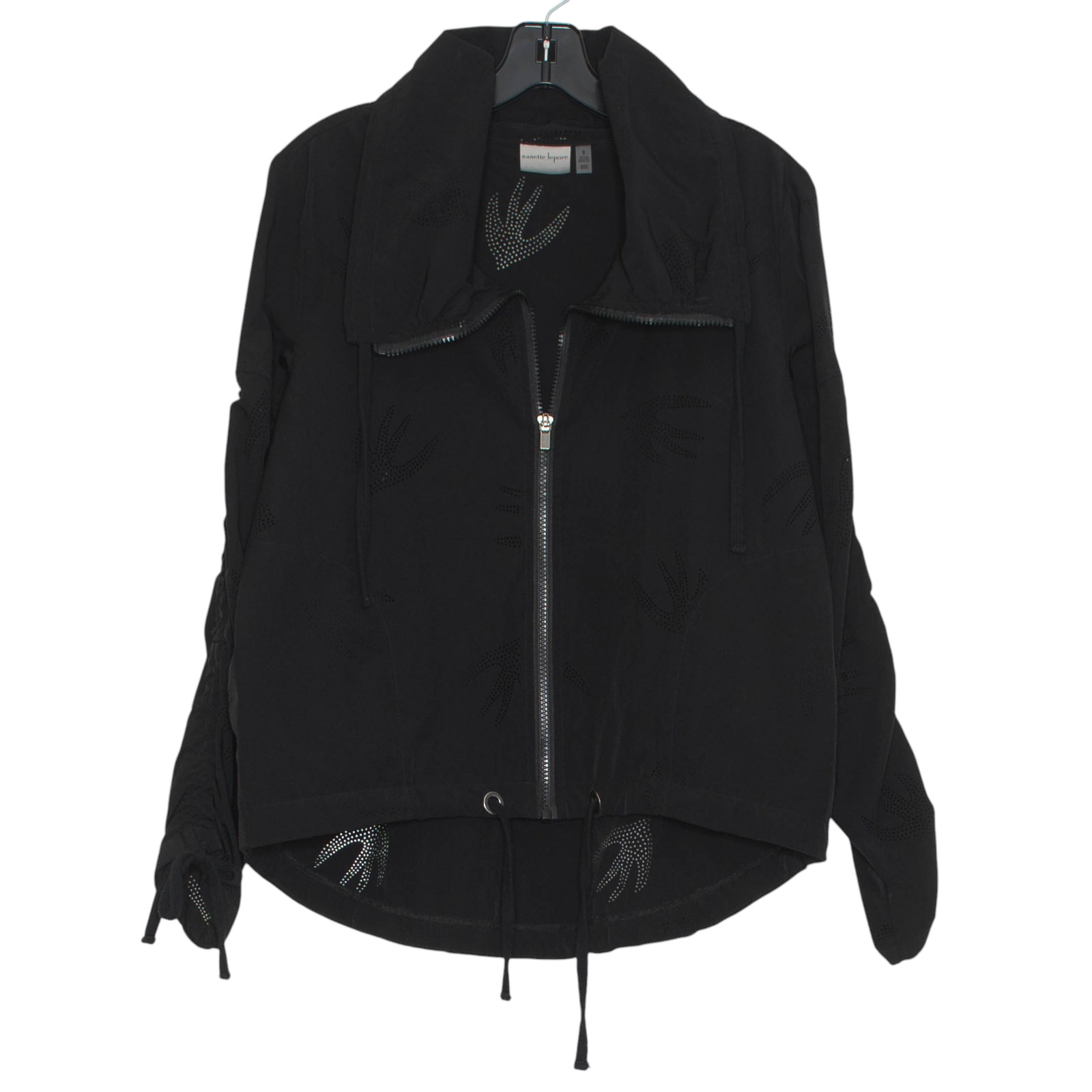Nanette Lepore Jacket Athleisure Minimalist Perforated Cinch Sleeves Black Small