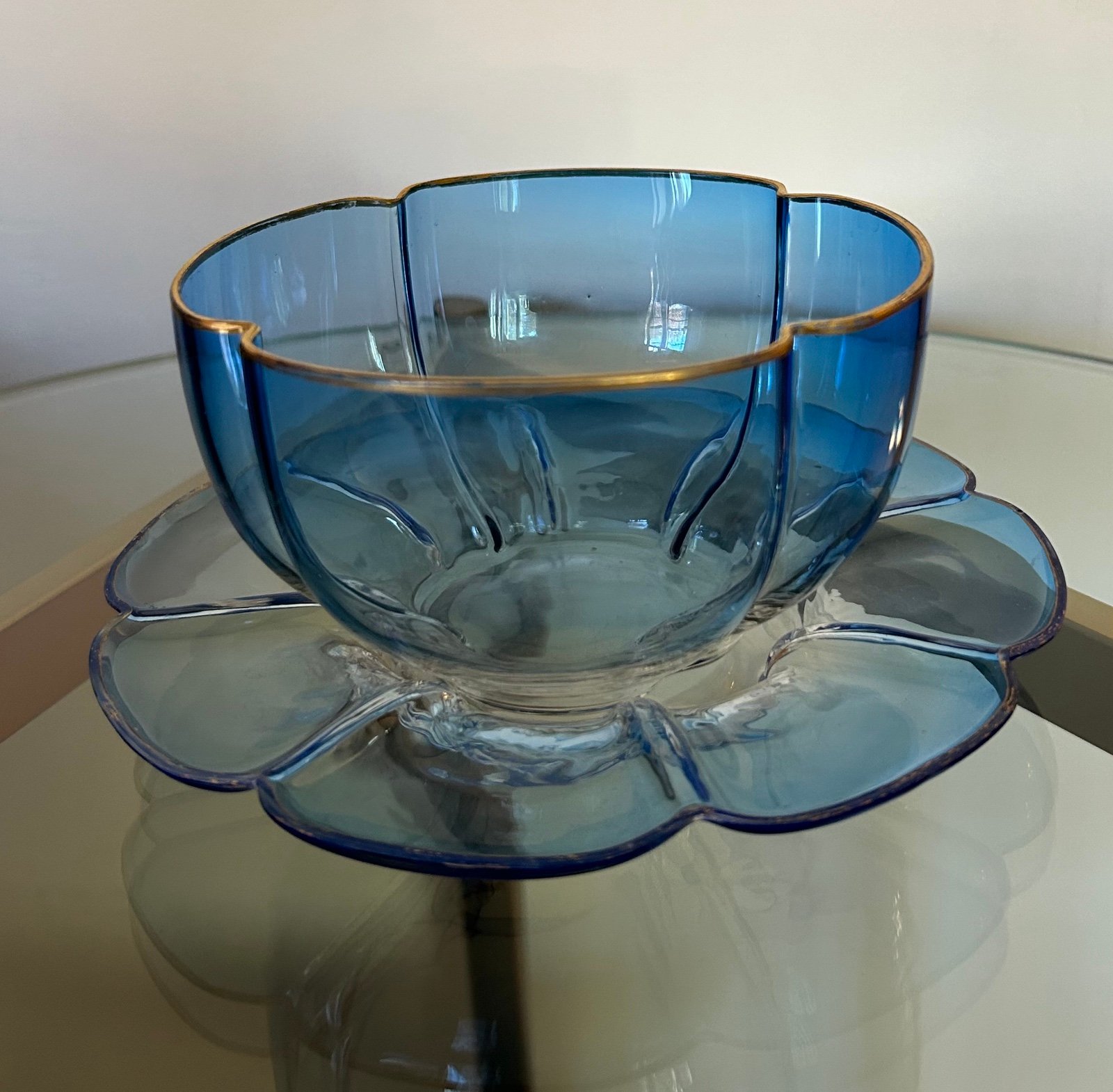 Stunning antique Moser glass bowl with plate