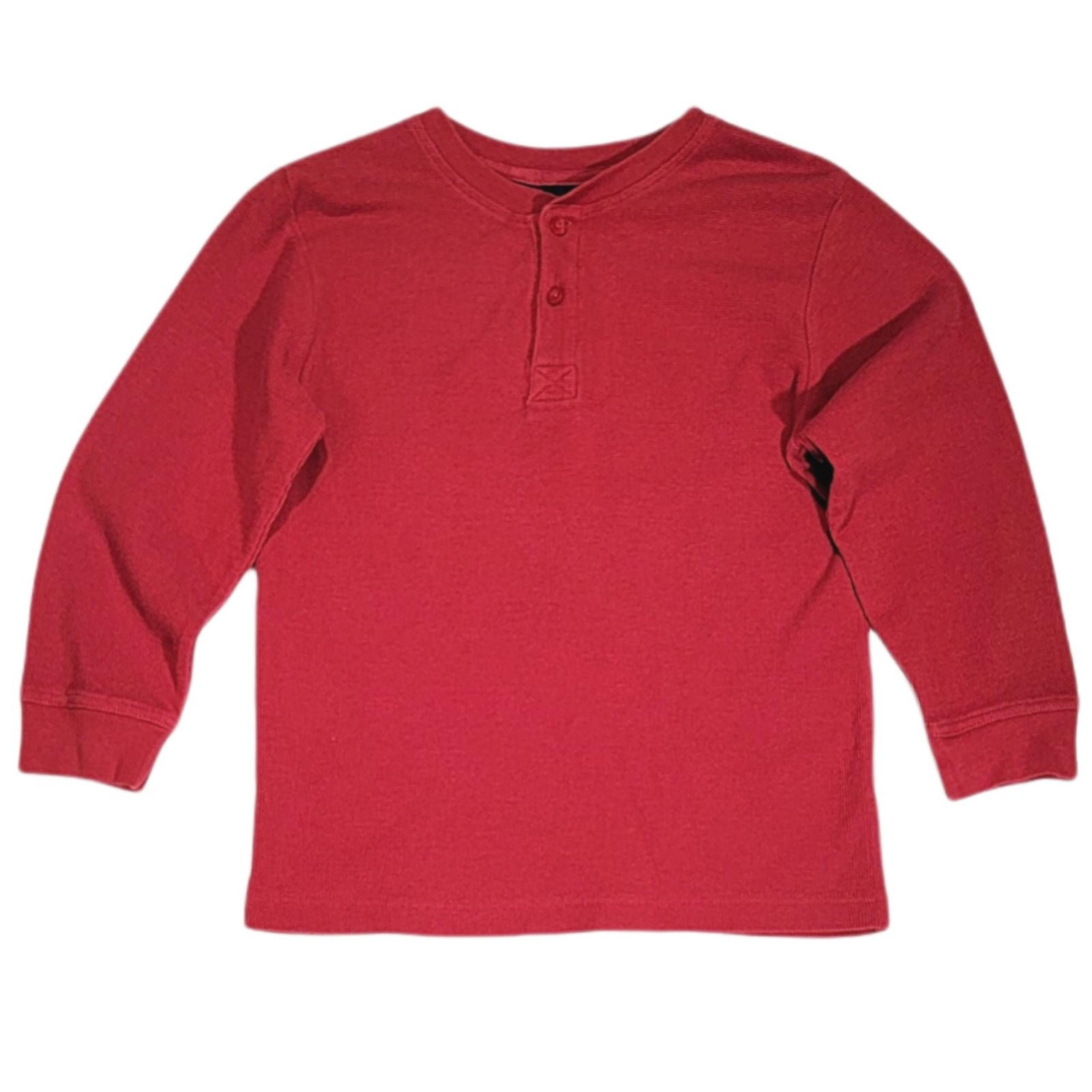 Boy's Red Long Sleeve Waffle Texture Cotton Shirt with 2 Button Collar • Size 8