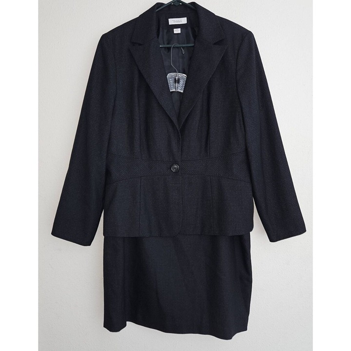 Larry Levine Dressbarn Black Skirt Suit 2-Pc Outfit Career Blazer Jacket Size 16