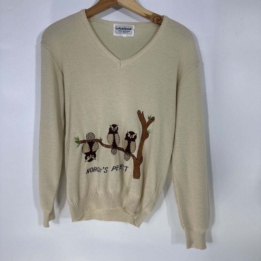 Vintage Wise LaMode du Golf Owl Nobody's Perfect M/L -Fit V Neck 1970s