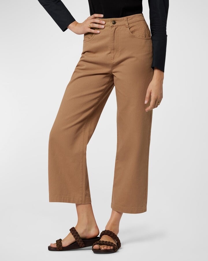 NWT JOIE LIERRE TIGERS EYE Quilted Wide Leg Cropped High Rise COTTON Pants Sz 0