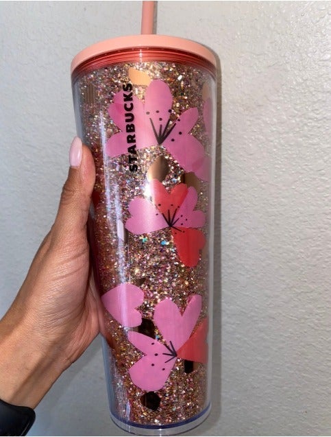 Starbucks 2020 Valentine Glitter Flower/Heart Tumbler!
