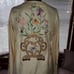 Boho VTG Metallic Embroidered Slub Silk Kaftan Maxi Dress Beige Gold Multi Sz S