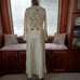 Boho VTG Metallic Embroidered Slub Silk Kaftan Maxi Dress Beige Gold Multi Sz S