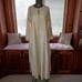 Boho VTG Metallic Embroidered Slub Silk Kaftan Maxi Dress Beige Gold Multi Sz S