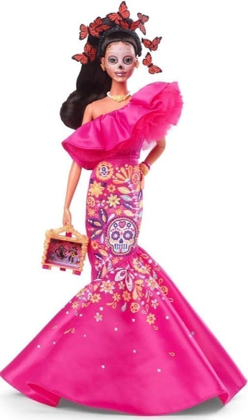 Barbie 2023 Día De Muertos Barbie Doll Wearing Ruffled Pink Gown