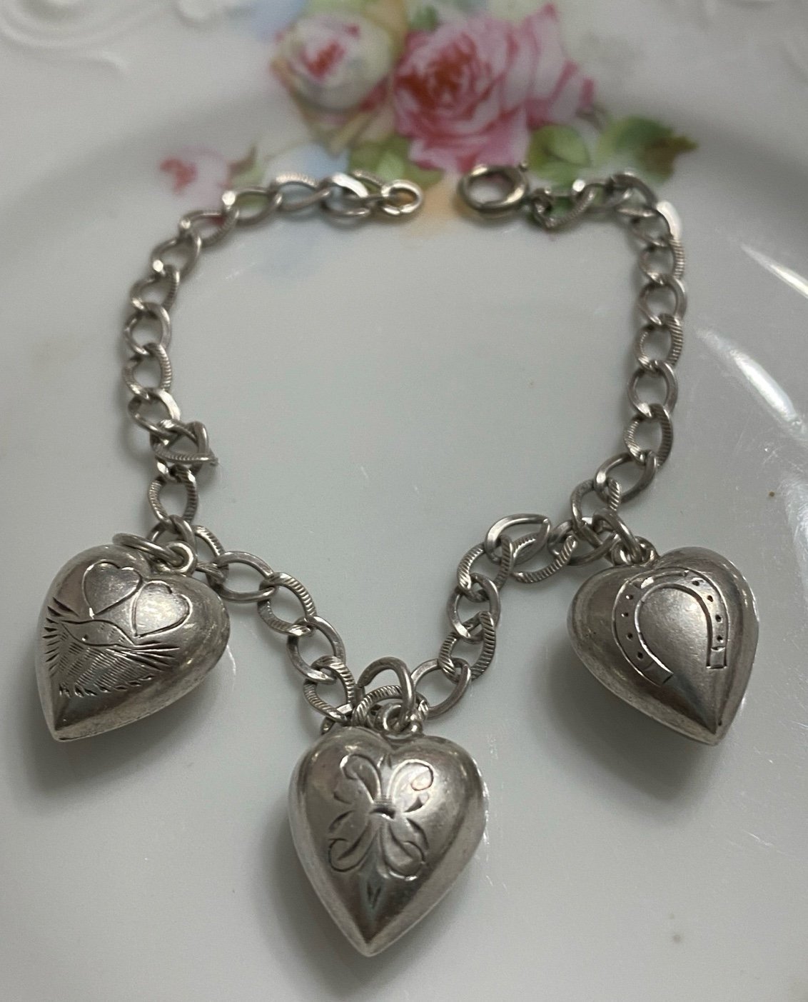 Vintage Sterling 3 Puffy Hearts Bracelet (Final Price)