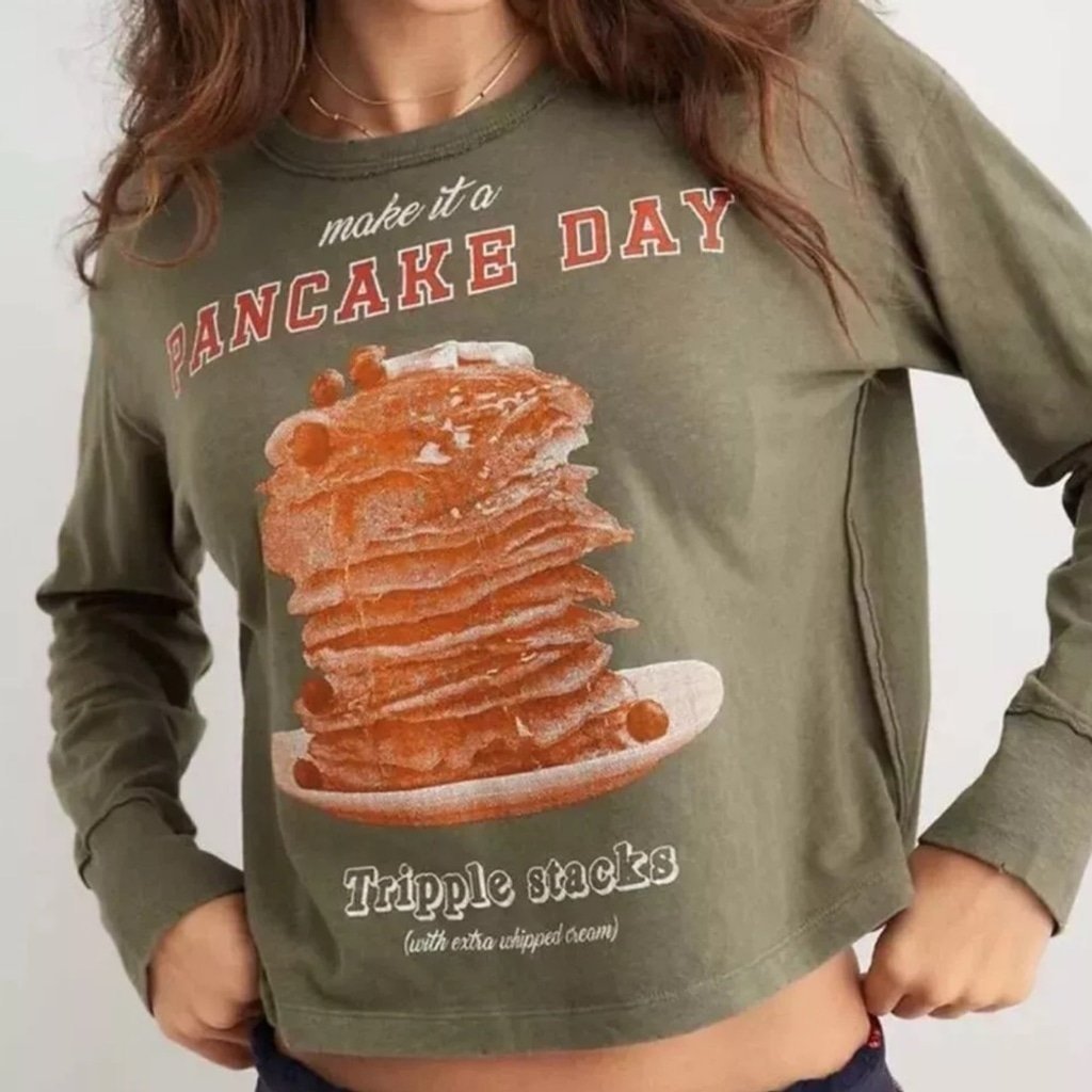 Aerie Pancake Day Cropped Long Sleeve Top Green Women’s XL New NWT