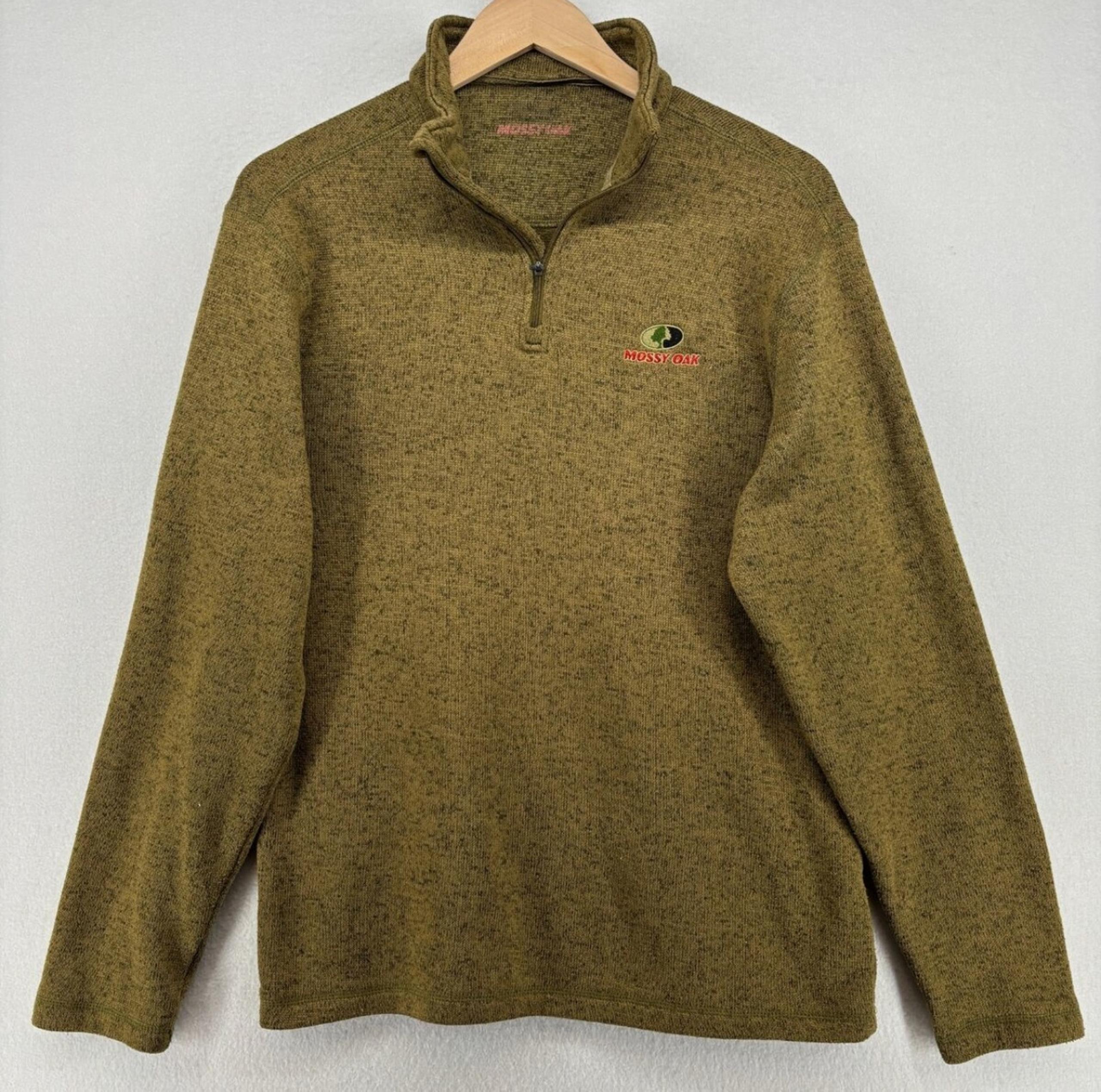 MOSSY OAK Sweater Fleece Mens L 1/4 Zip Long Sleeve Pullover Hunting Green