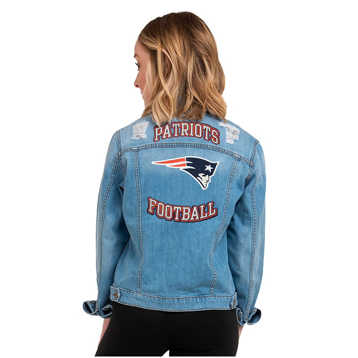 FOCO NFL Team Logo Denim Days Jacket Patriots Womens Medium Distressed