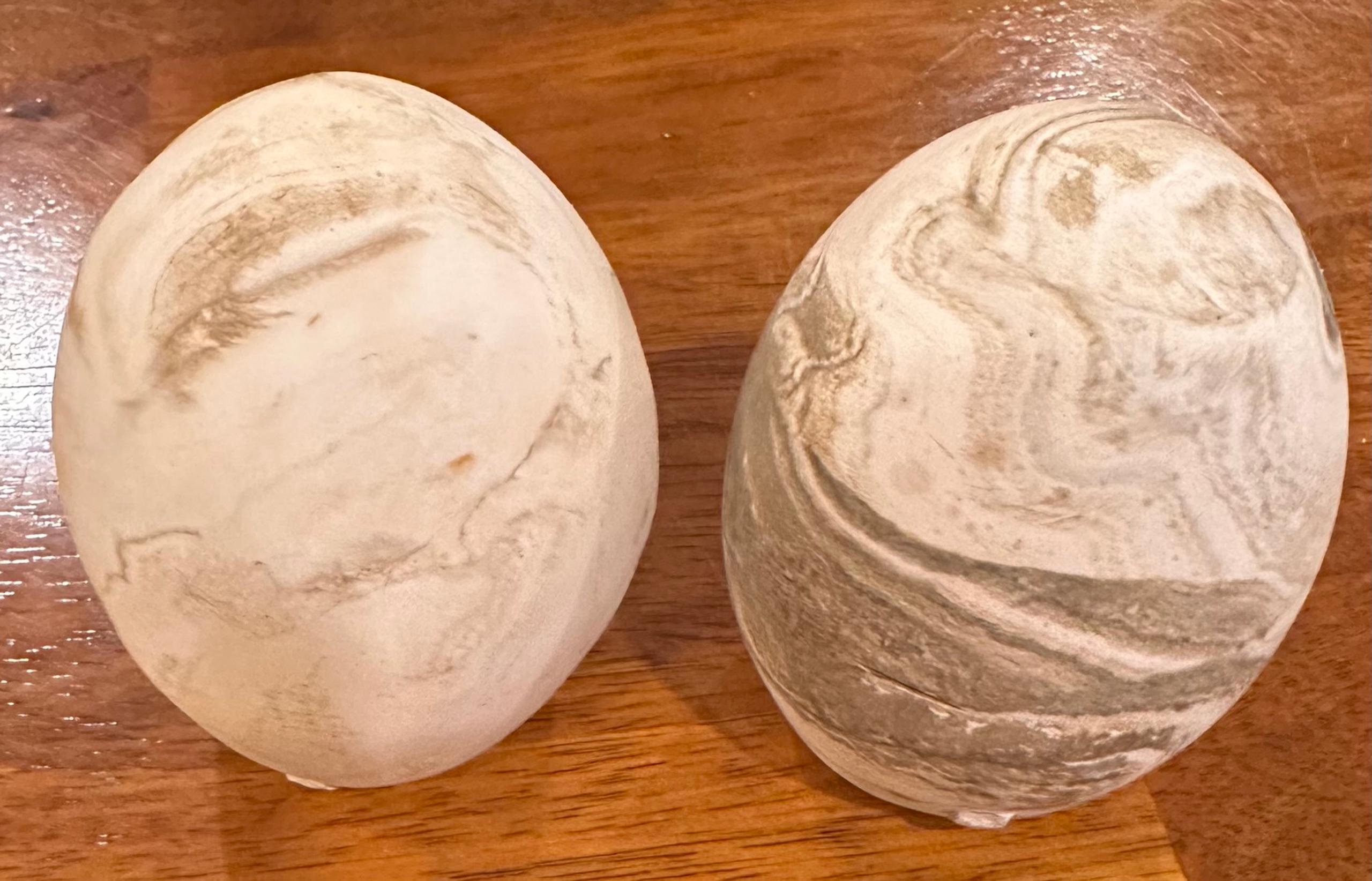 Paper weights in egg shapes.