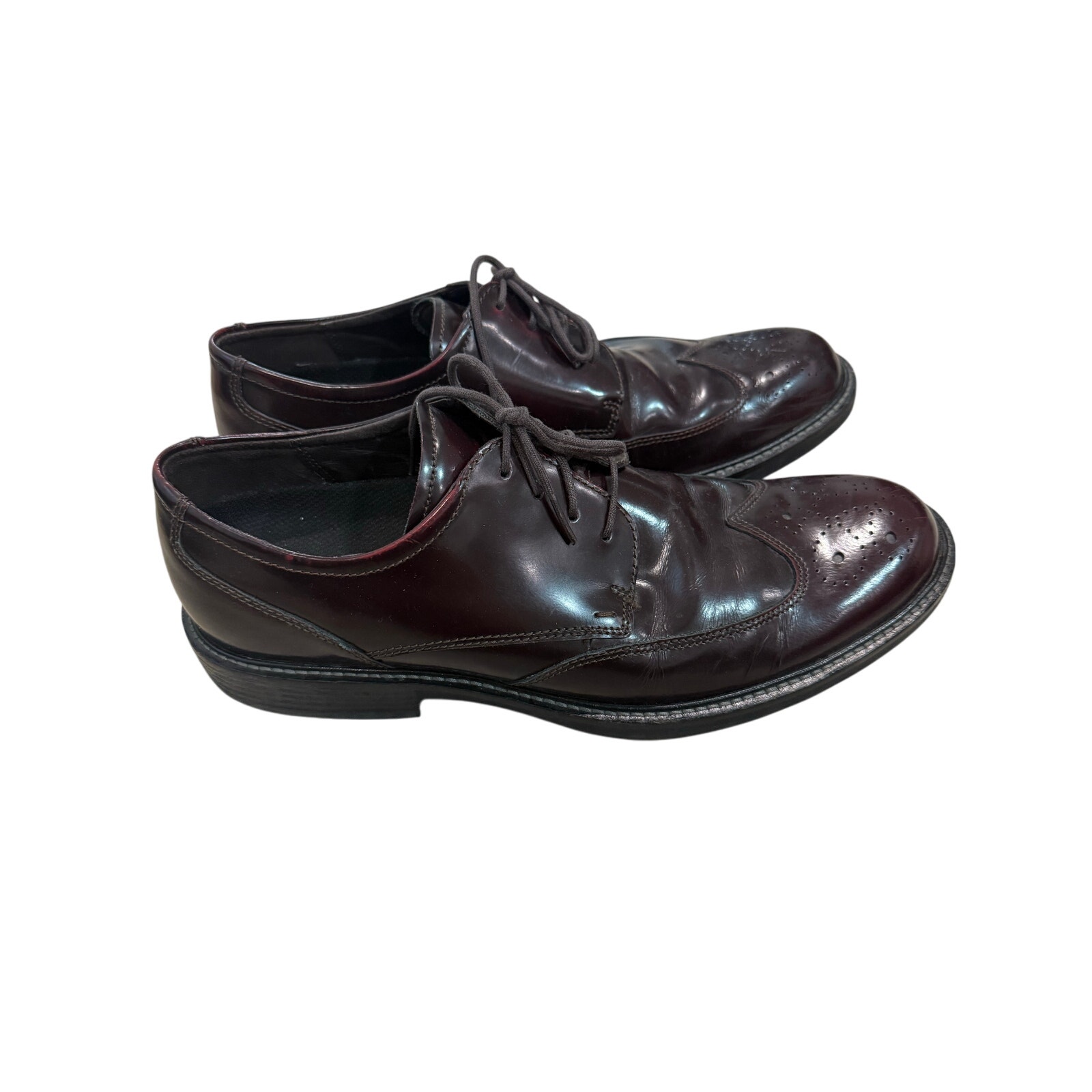 ECCO Dress Shoes Men EU 46 US 13 Burgundy Bordeaux Leather Oxfords Brogue Derby