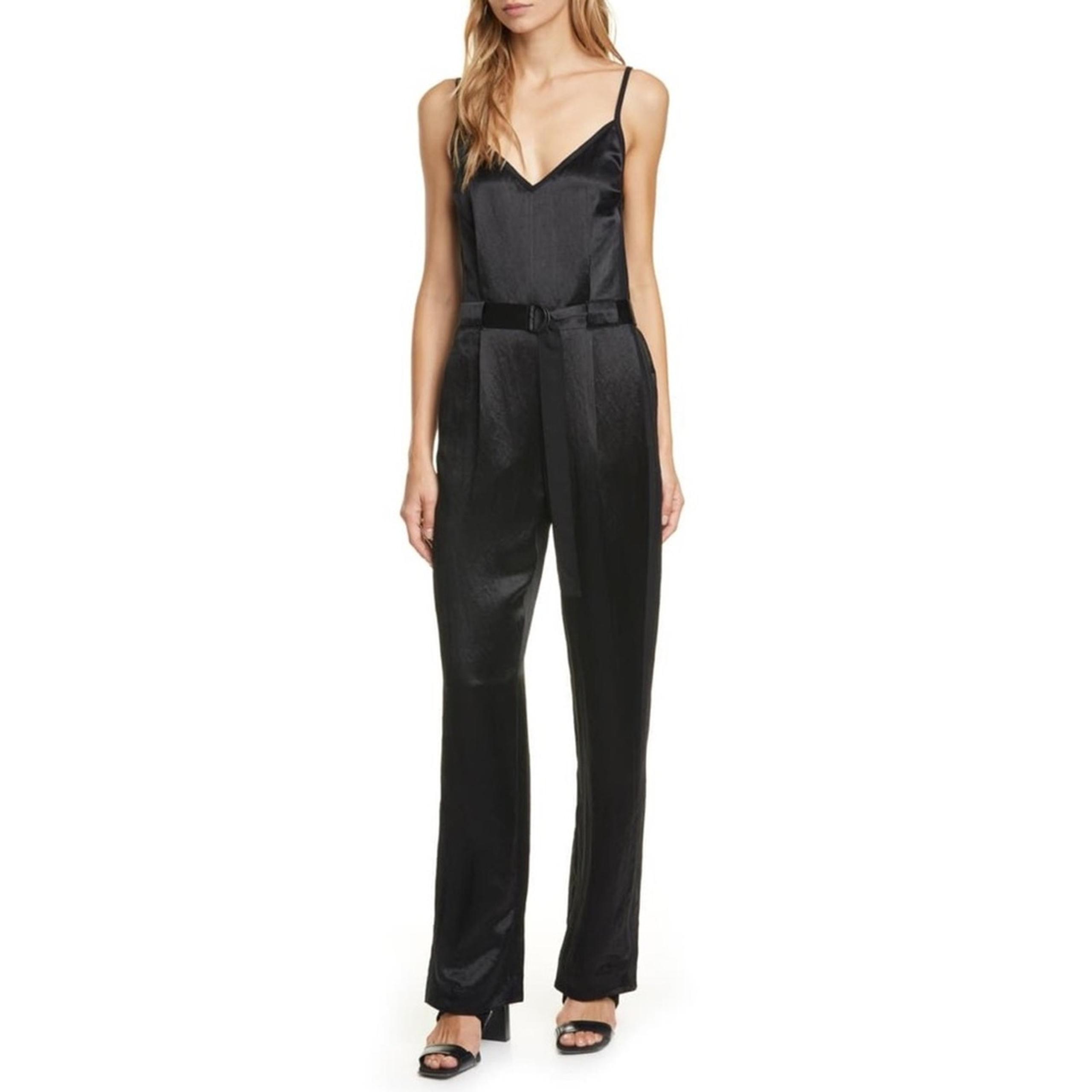 RAG & BONE Rochelle Black Satin Straight Leg Jumpsuit Women's Size 6
