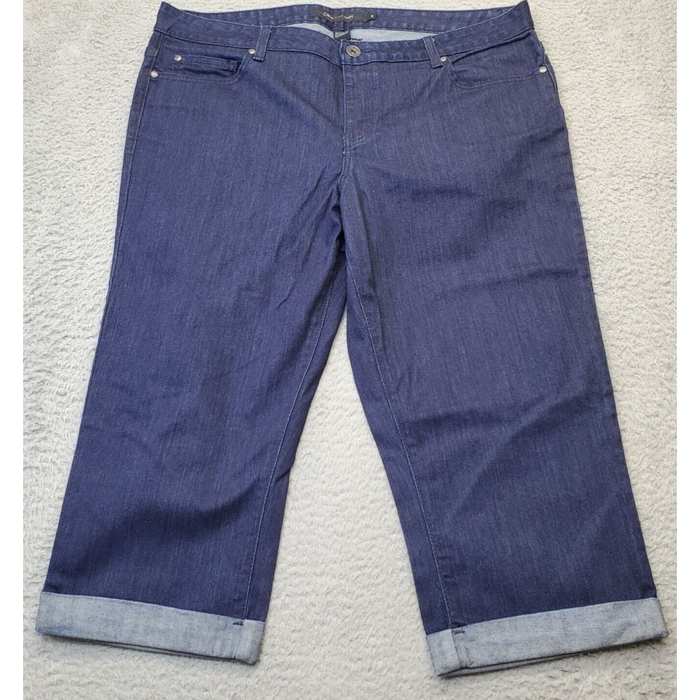 Calvin Klein Capri Jeans Women Size 16 Blue Denim Cuffed Hem Low Rise Flat Front
