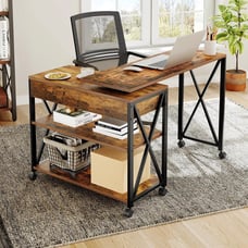 L Shaped 360° Rotatable Desk Corner Computer Laptop Table Workstation Side Table
