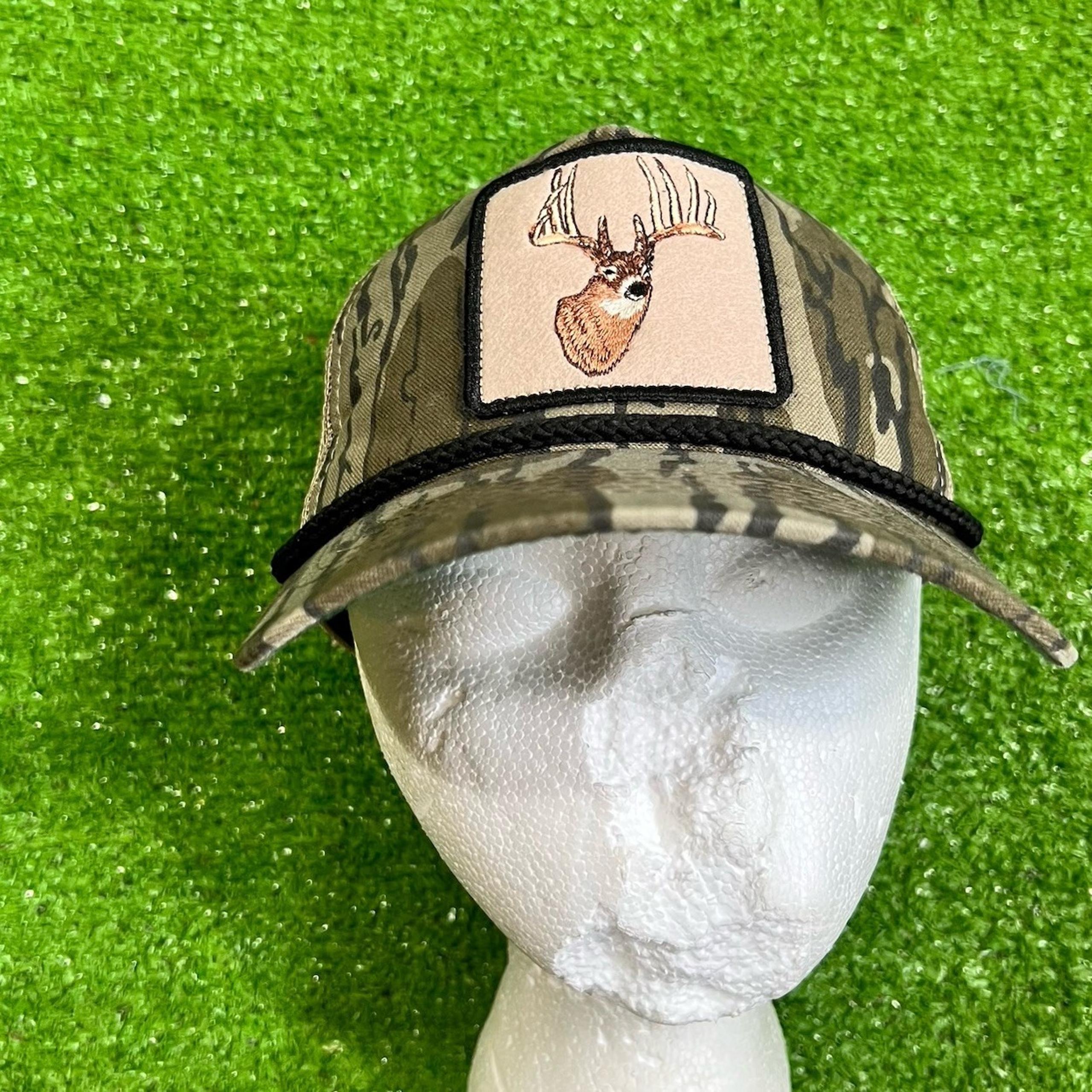 Vintage Camo Rope Hat SnapBack Buck Patch Deer Mossy Oak BottomLands