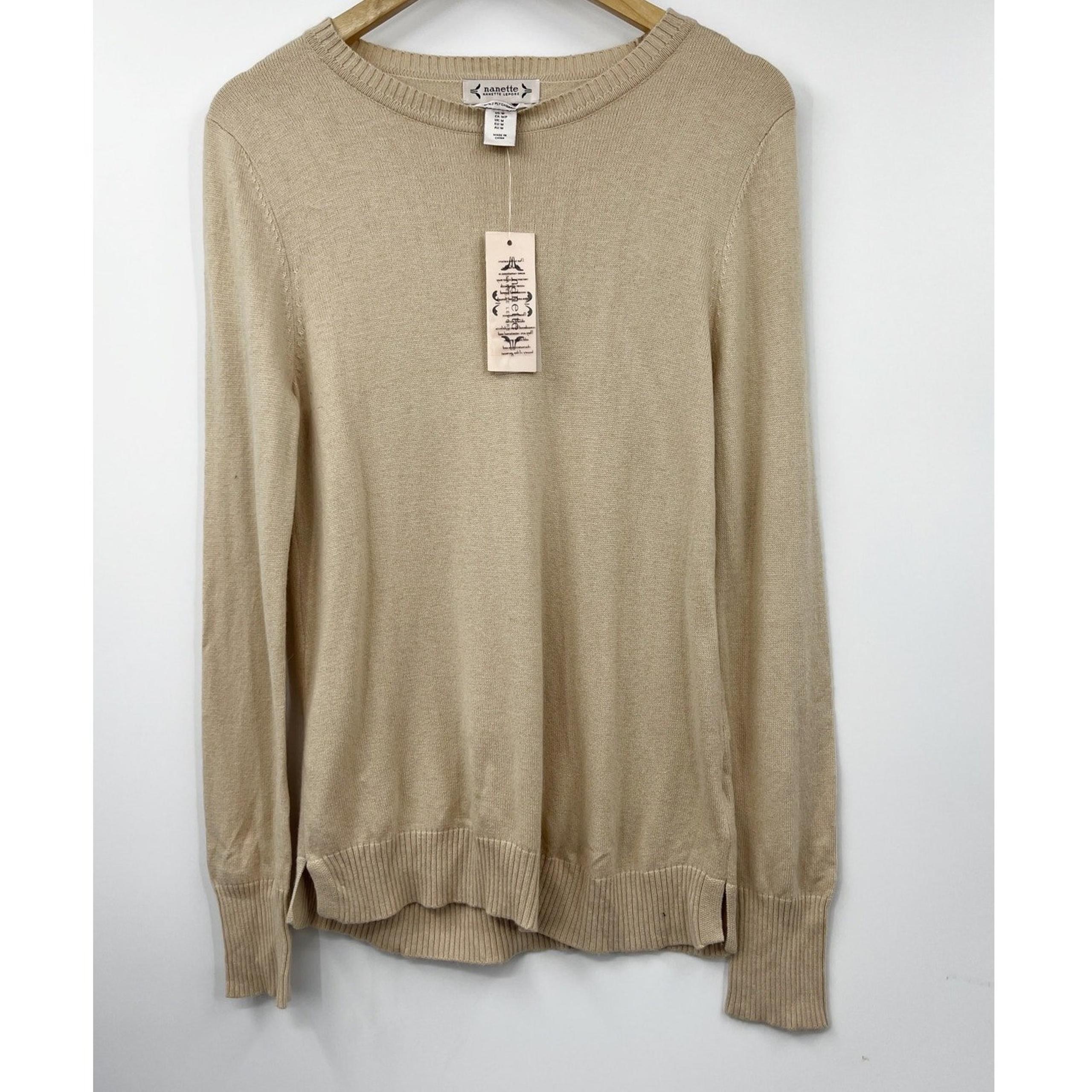 Nanette Lepore Women's Crewneck Pullover Cashmere Sweater Knit Beige Size M New