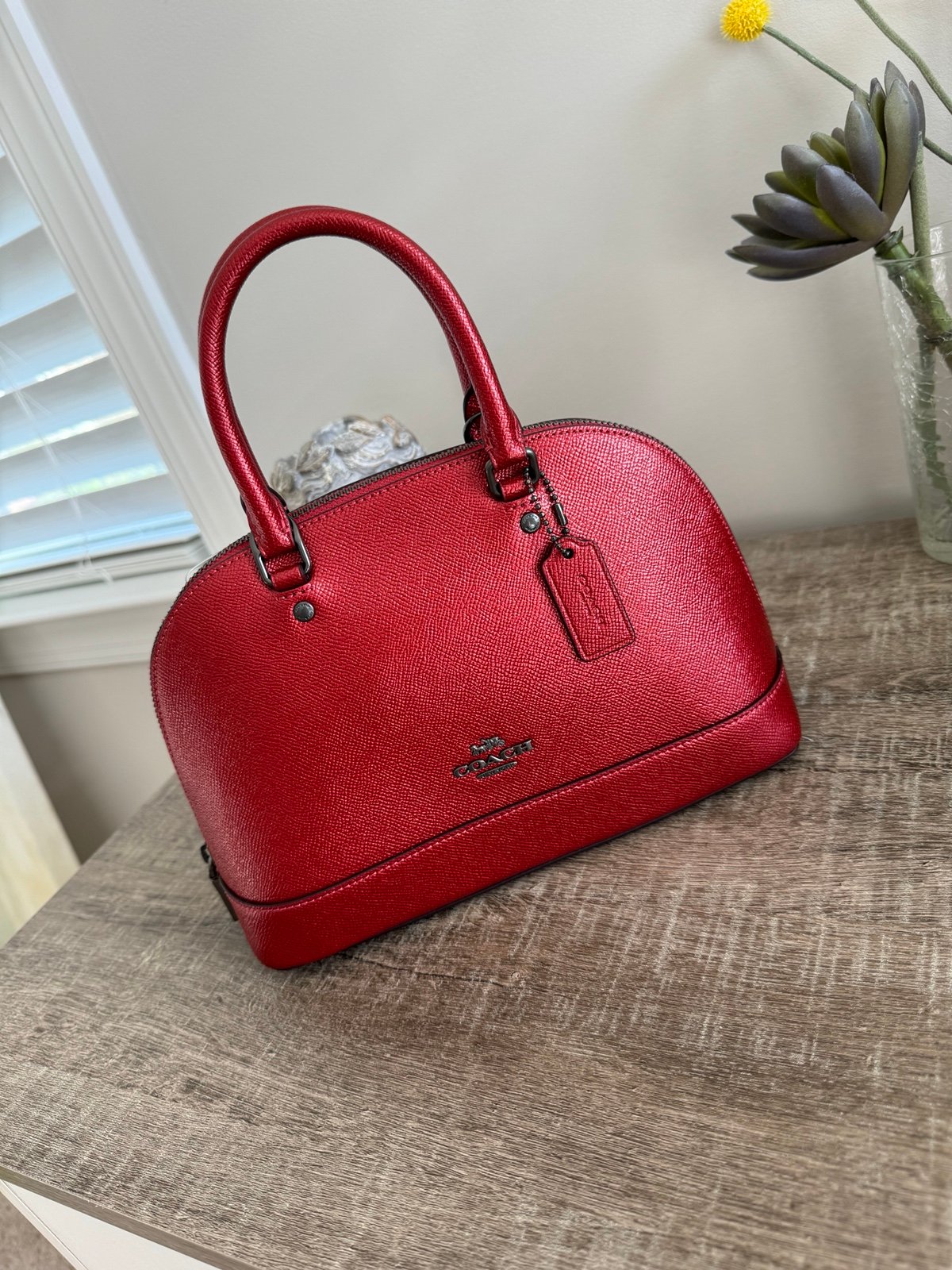 NWT COACH METALLIC RED CROSSGRAIN LEATHER SIERRA SATCHEL F22315