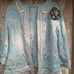 Vintage St. John couture Skirt suit jacket brooch tweed mint green brown blue