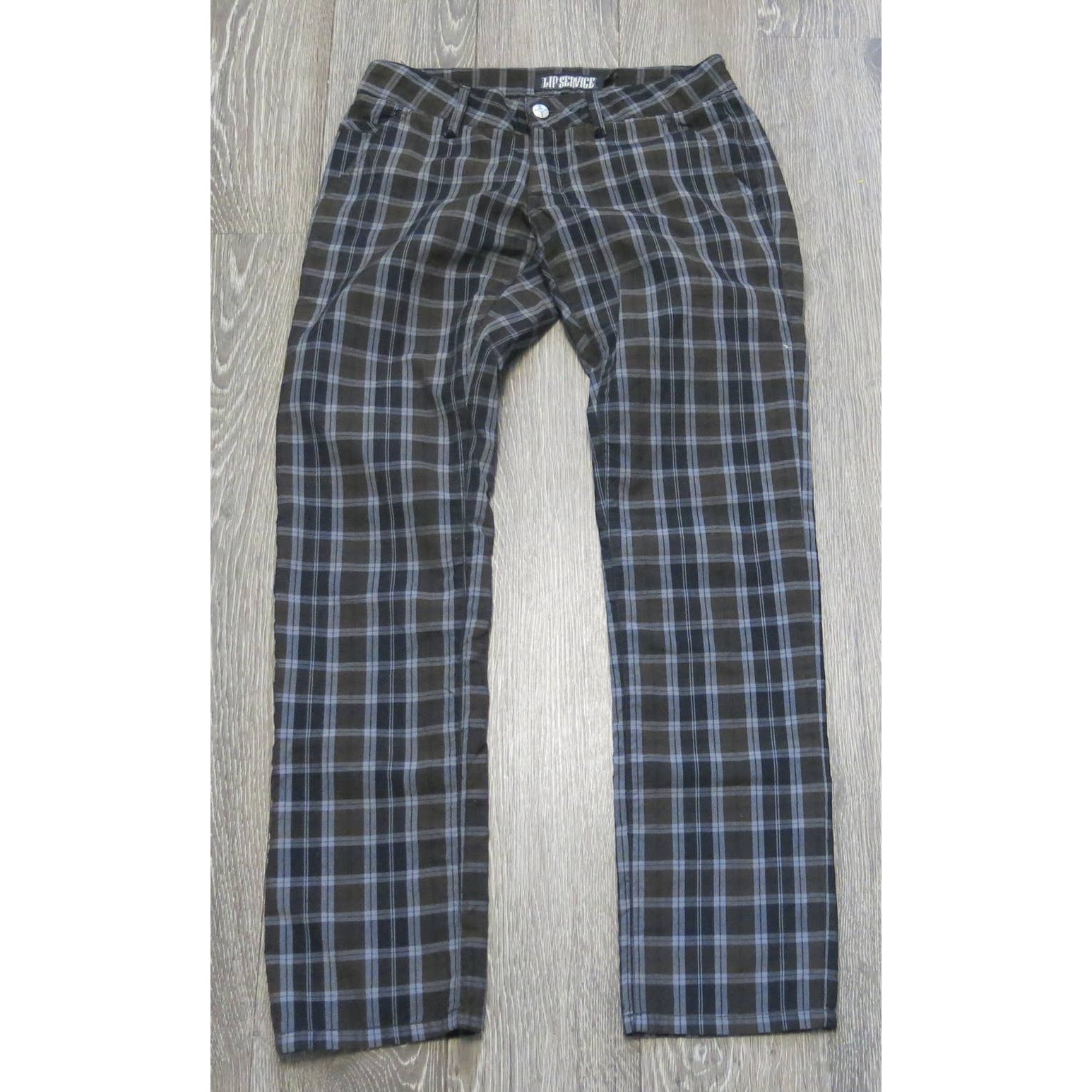 VINTAGE LIP SERVICE Pants Size 28 Y2K Goth Punk Grunge Check Black 90's