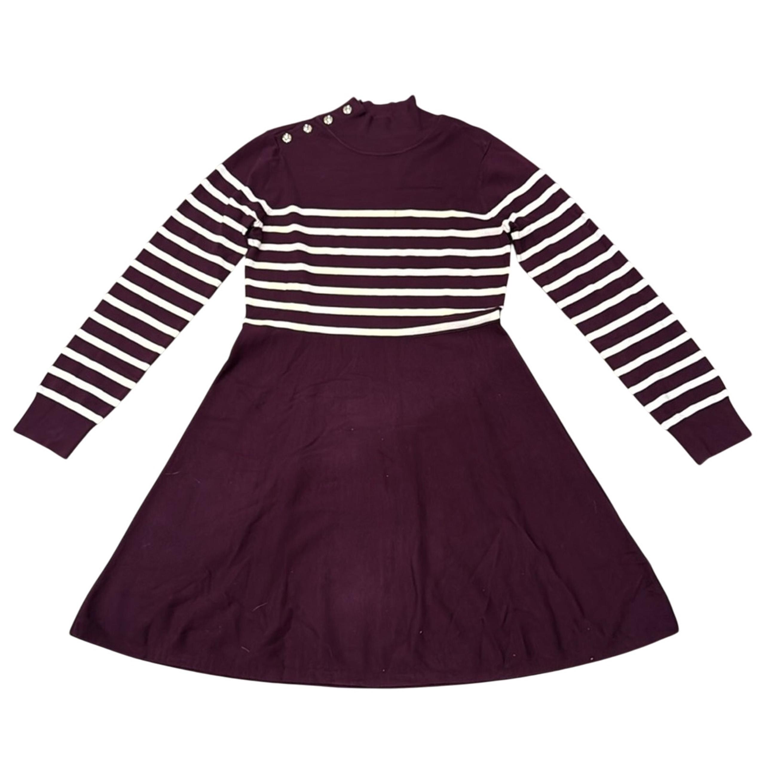 Eliza J Women's Fit & Flare Mock Neck Knit Dress Eggplant White Size XL