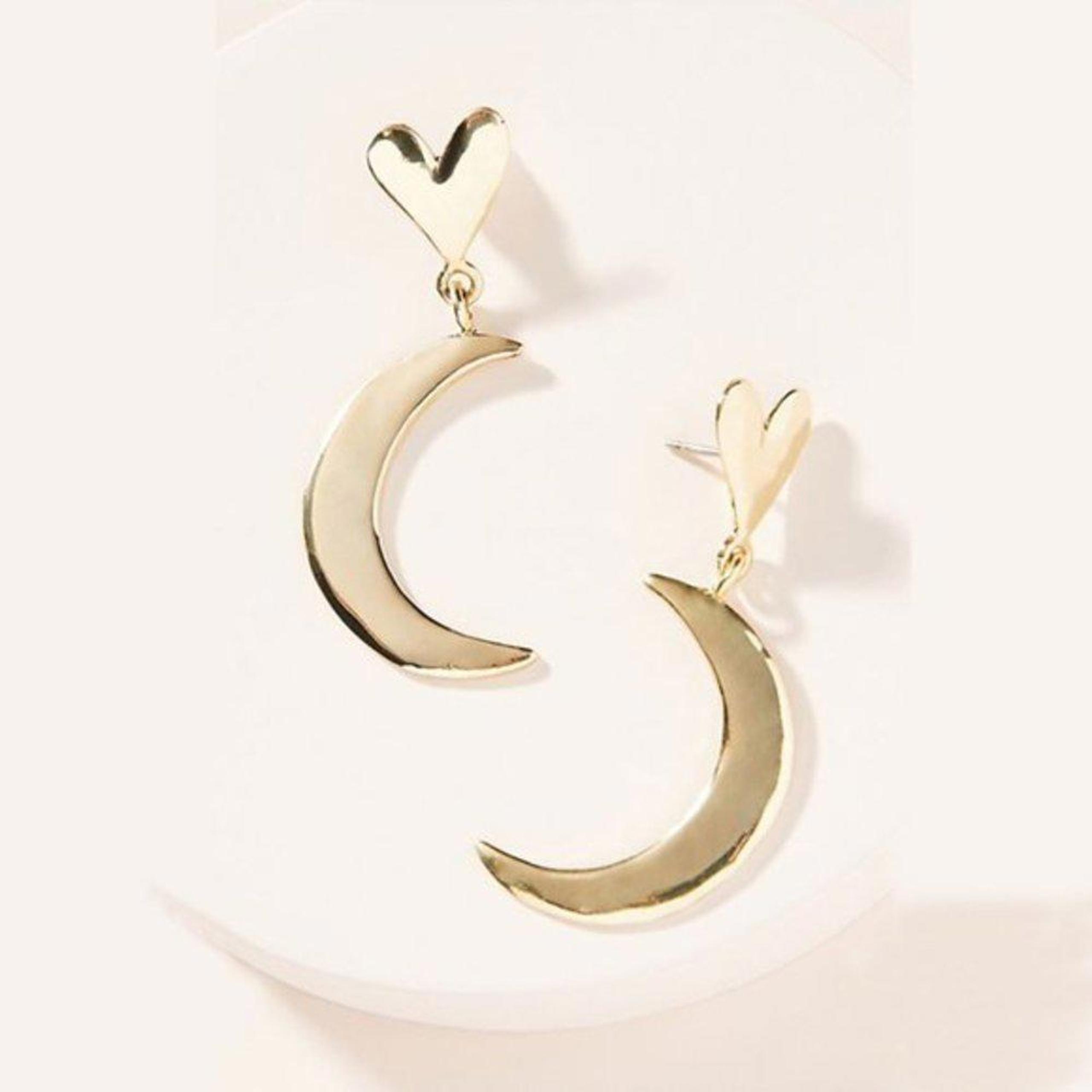 Anthropologie Heart Moon Drop Earrings