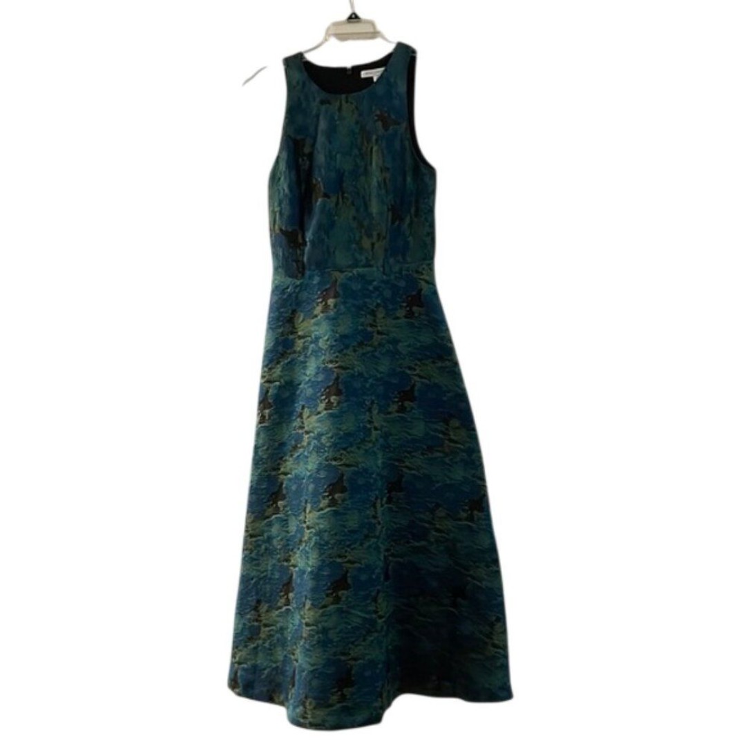 Kay Unger Teal Jacquard Formal Charlotte Dress Womens Size 10 Sleeveless Gown