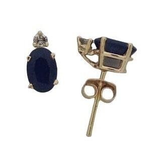 14k Yellow Gold 3.45Ct Natural Oval Blue Sapphire & Diamond Stud Earrings