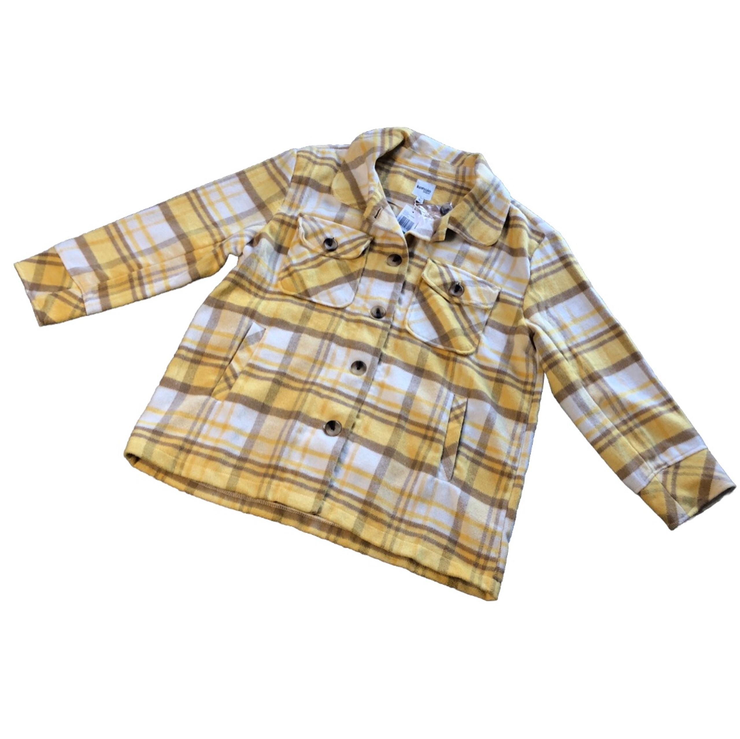 Kensie Jeans Yellow Plaid Long Sleeve Button Down Shirt Womens Size Large