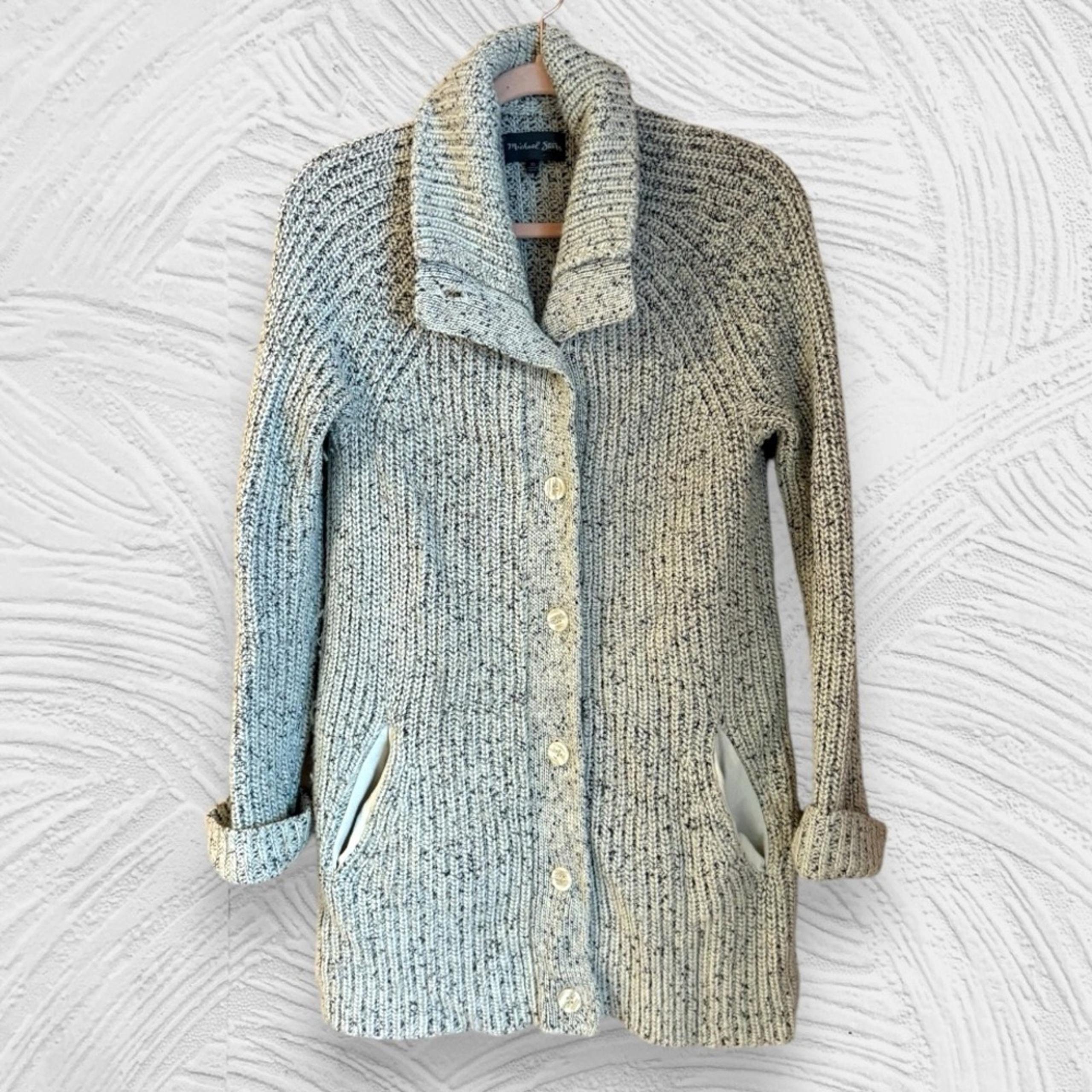 gray chunky knit alpaca wool blend long cardigan button sweater - Michael Stars
