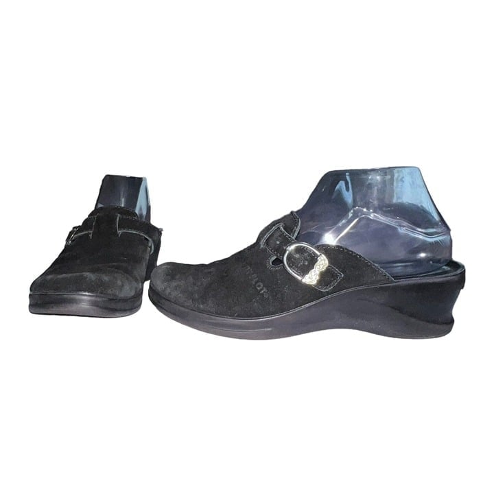 Fly Flot Black Suede Clogs Womens 40 EU 8.5 US Comfort Shoe Made in Italy