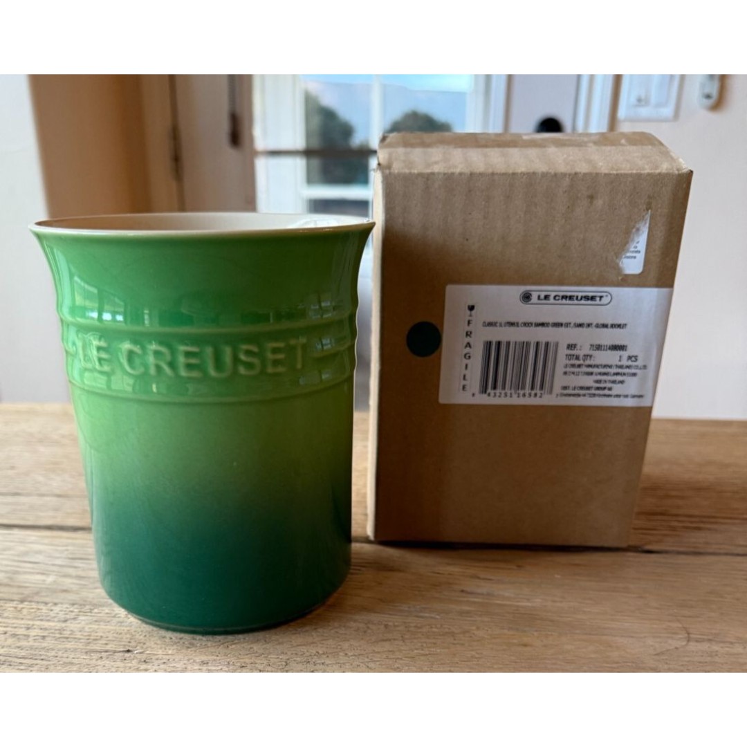 Le Creuset Stoneware 1 Liter Utensil Crock Holder Bamboo Green NEW
