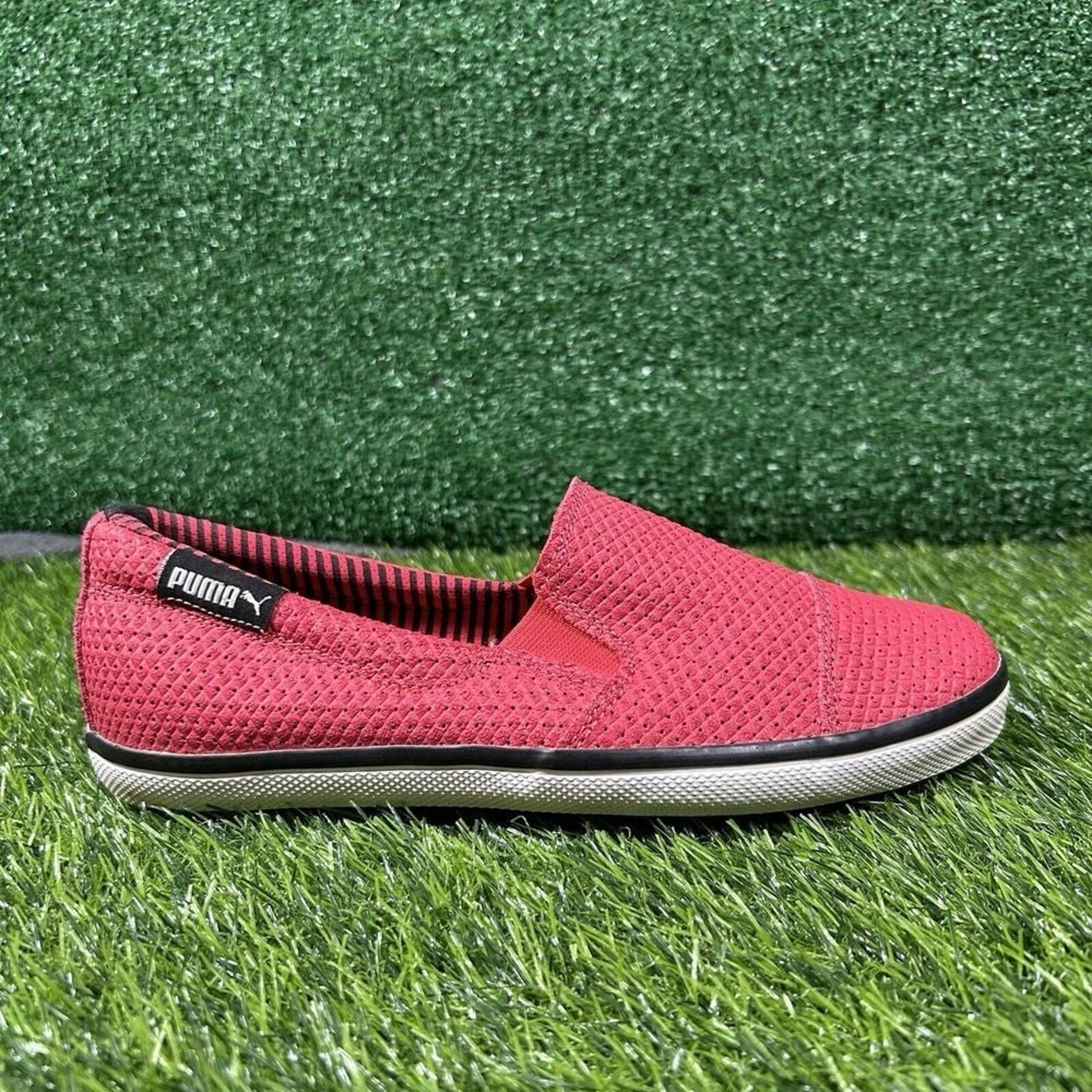 Puma Vulc Slip On Womens 6.5 Red Leather Shoes Sneakers Casual Comfort Skater