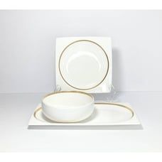 Wedgwood PLATO Gold, 3-Piece Bone China Dinnerware Set, Gold Rim England