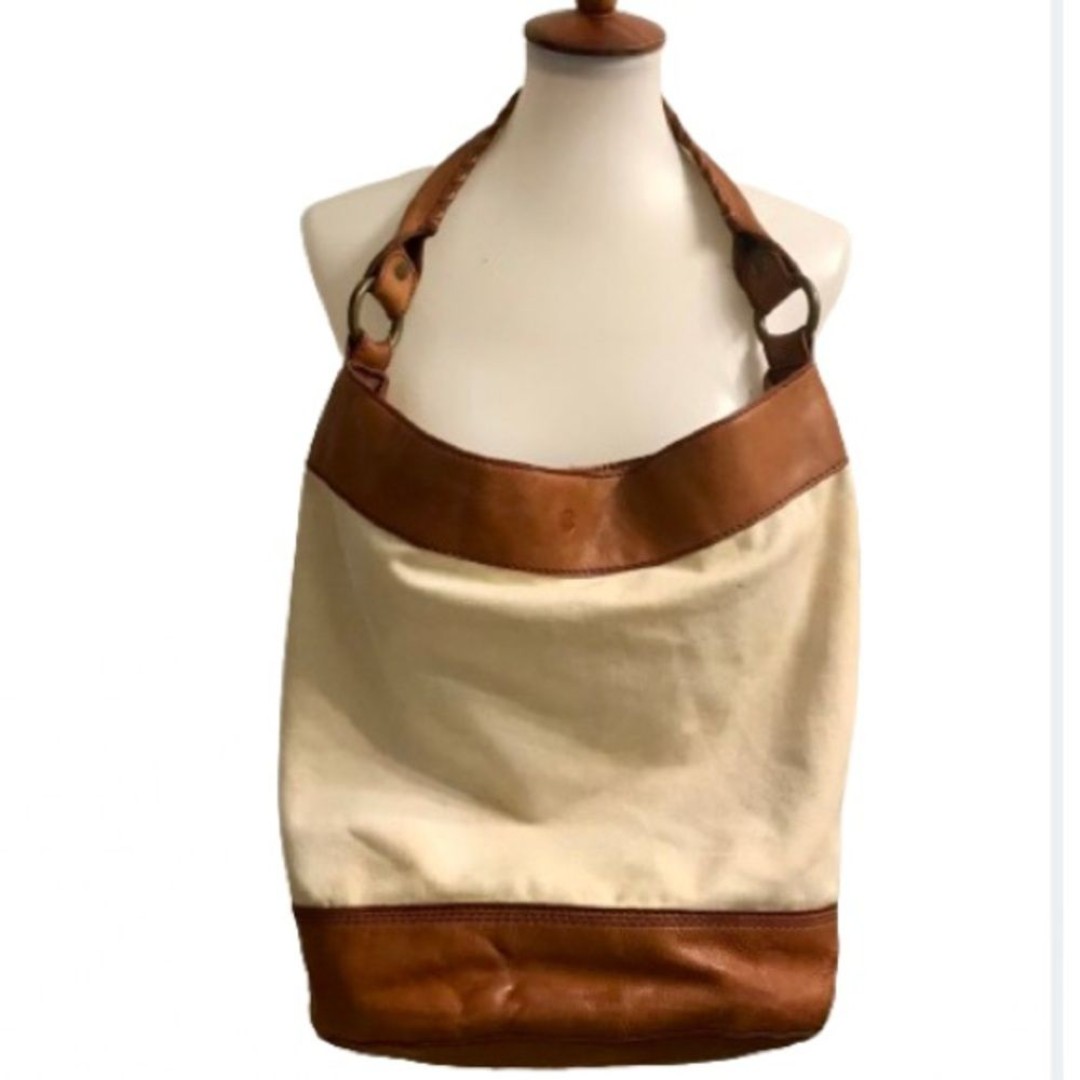 Lucky Brand Canvas and Leather Boho XL Bucket Style Bag