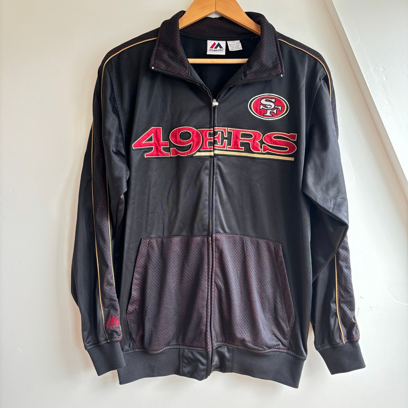 VNTG Y2K Mens San Francisco 49ers Mesh Jacket Logo Embroidered Sz MT TALL