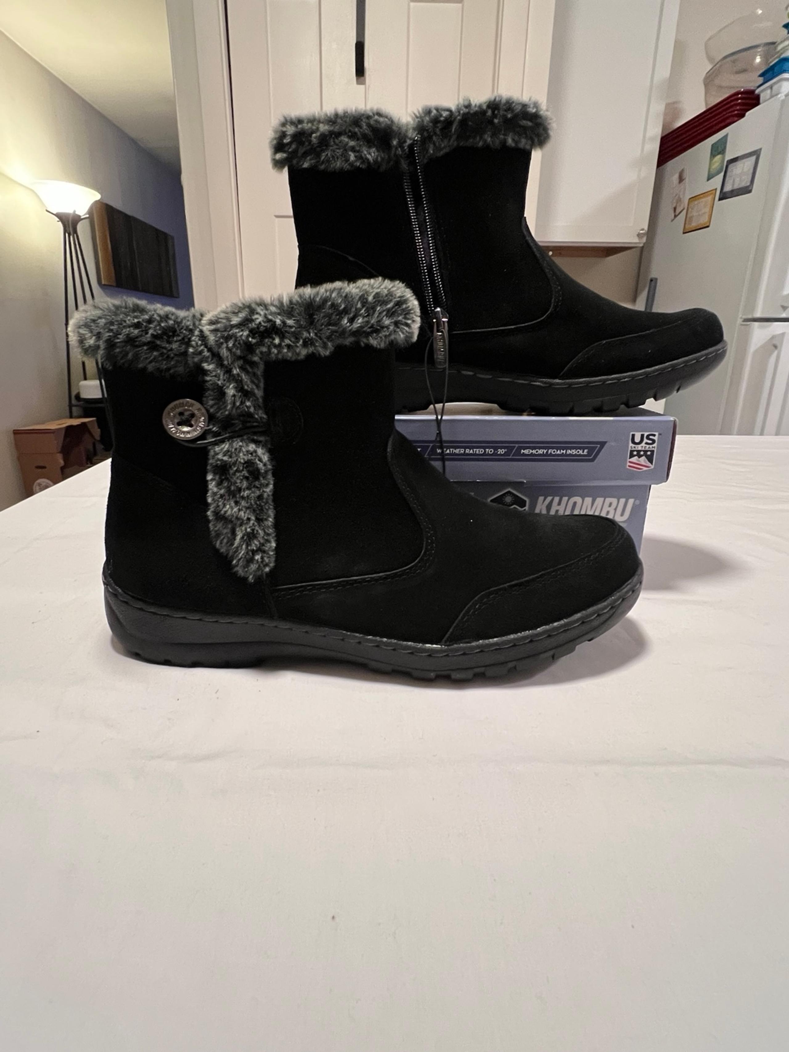Khombu Black Iris Faux Fur Trimmed Winter Boots Sz 10 NWT