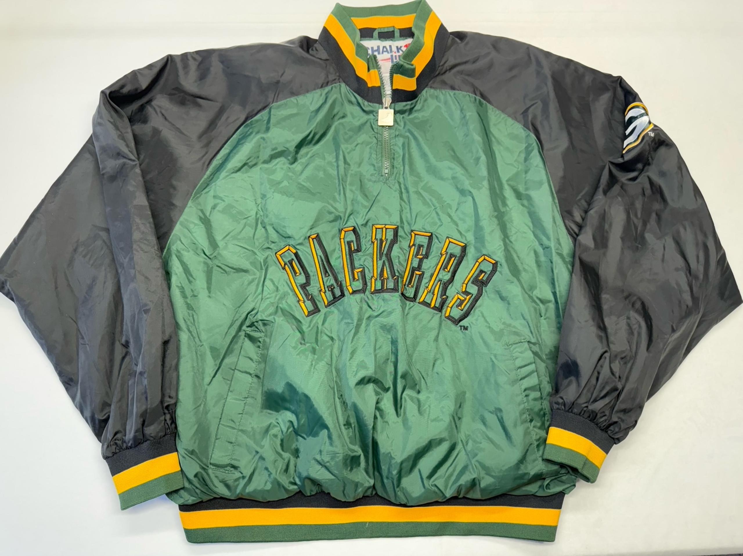 Vintage Chalk Line Jacket Mens XL Green Bay Packers 1/4 Zip Windbreaker NFL
