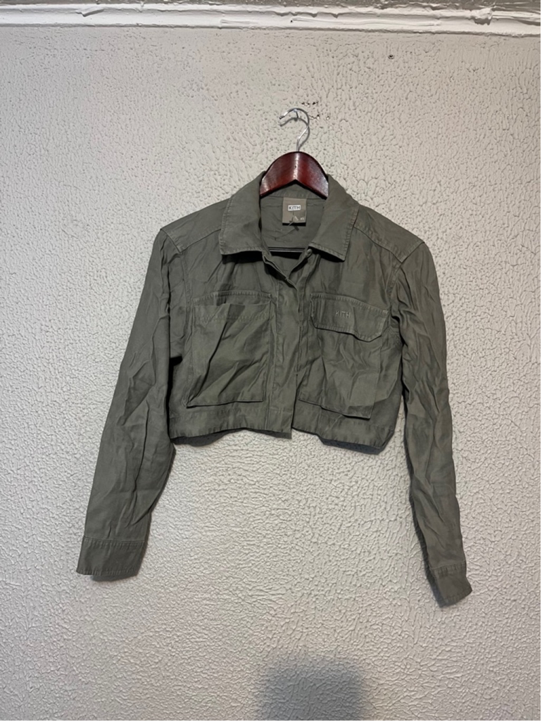 Womens Kith Cropped Military Style Utility Green Button Shacket Size XS