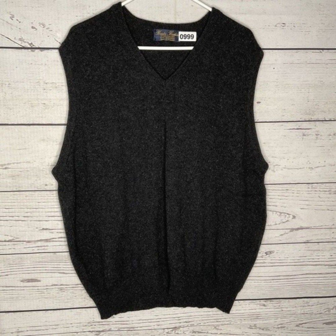 Brooks Brothers V-Neck Golf Sweater Vest Men Size L Dark Gray 100% Lambs Wool UK