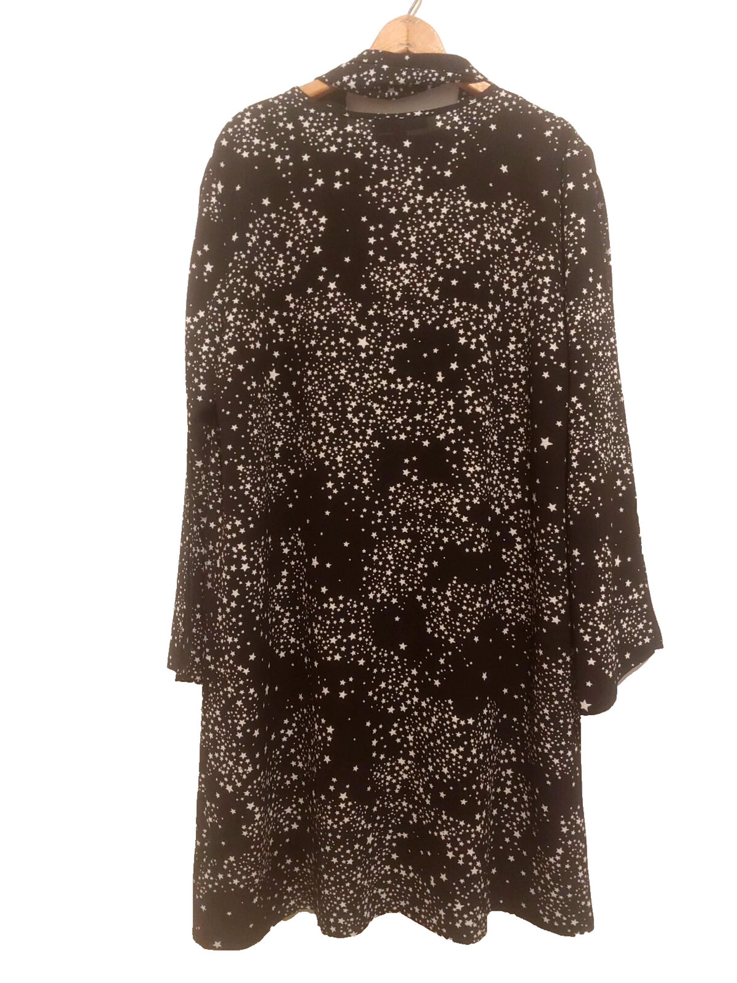 Libby Edelman Black Dress & Scarf Stars Celestial Whimsical Semi Sheer Size XL