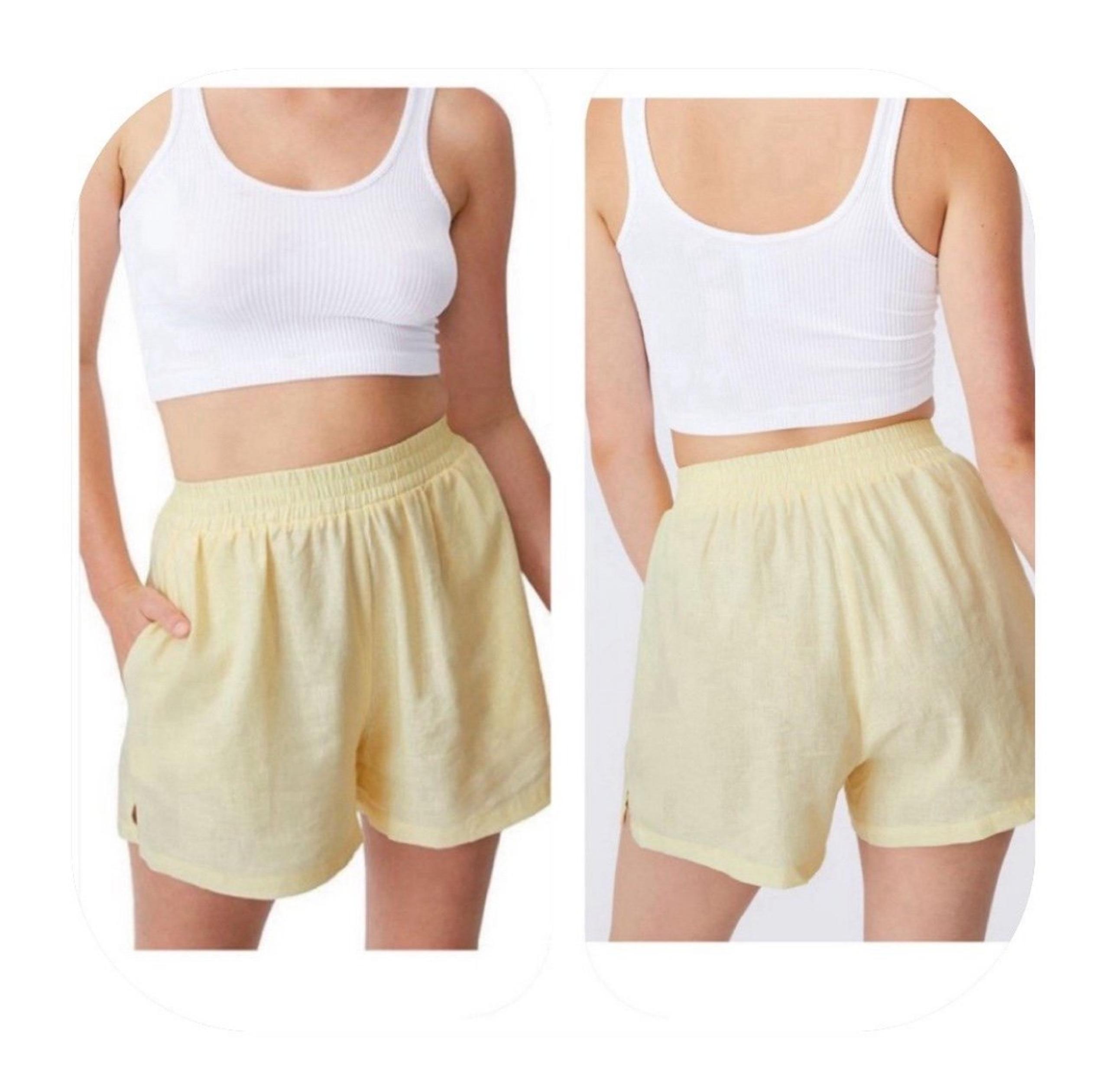 Cotton On size 4 linen blend pastel yellow pull on shorts
