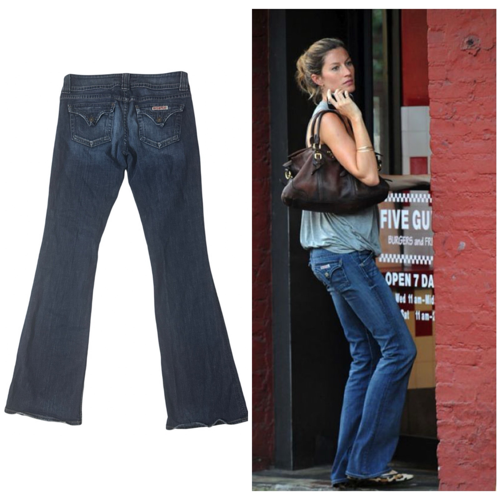 Vintage Y2K Hudson Jeans Womens 28 Bootcut Flare Low Rise Dark Blue Pocket Flap
