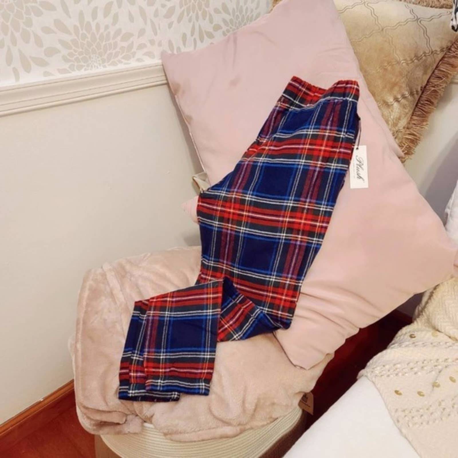 Fleece jogger Navy Plaid with Pockets & Drawstring
