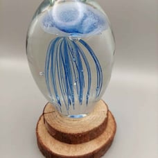 Dynasty Gallery Blue Glow in The Dark Hand Blown Glass Jellyfish Paperweight